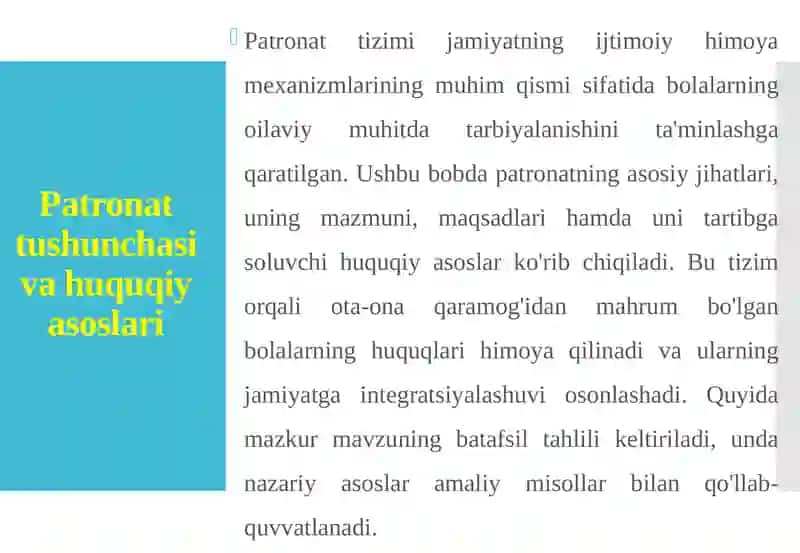 BOLALARNI OILAGA TARBIYAGA OLISH (PATRONAT) 4