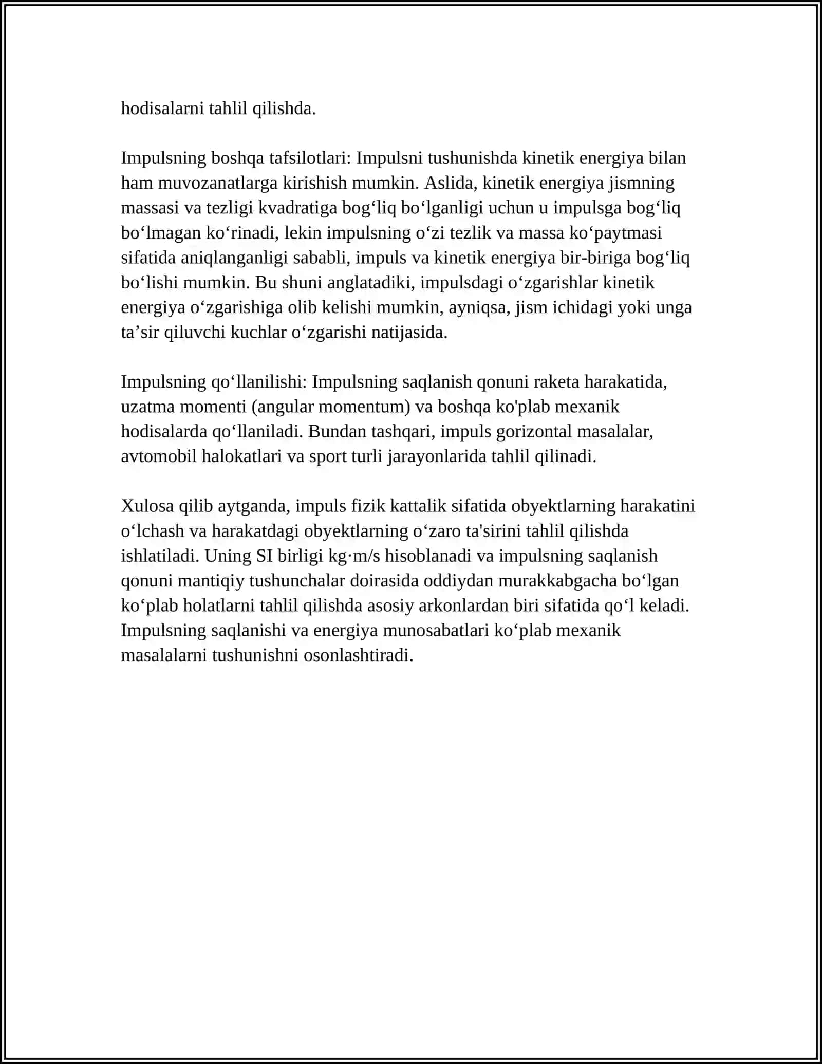 IMPULS. TABIATDA KUCHLAR. INERSIYA MARKAZI 4