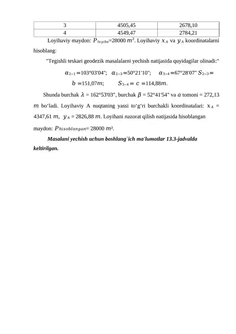 Yer maydonlarini to`rtburchak usuli bilan loyihalash 4