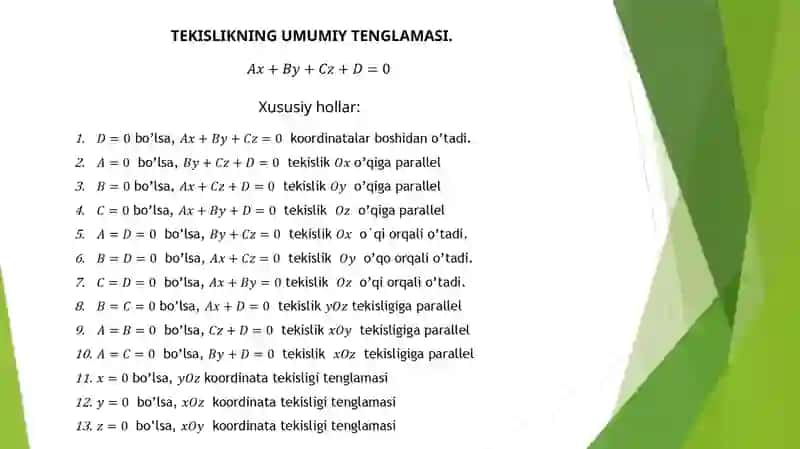 Tekislik tenglamalari 4