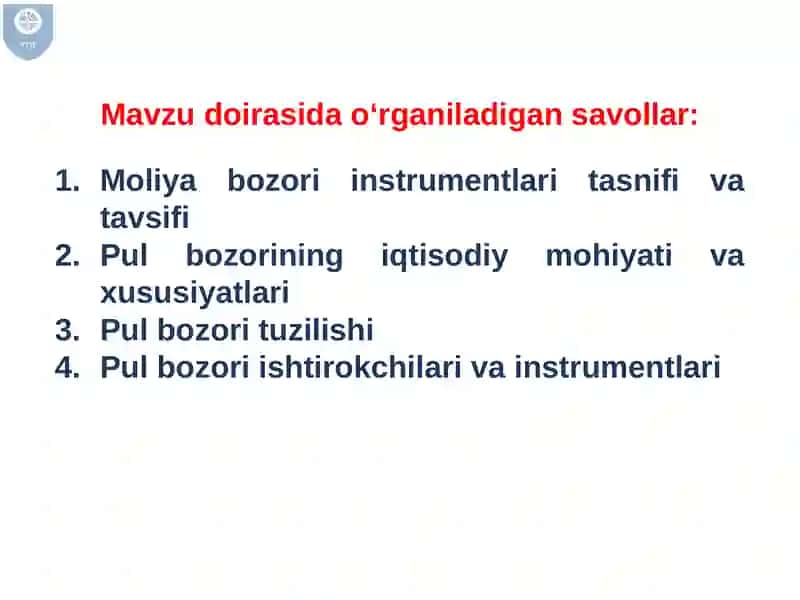 MOLIYA BOZORI SEGMENTLARI:PUL BOZORI 4
