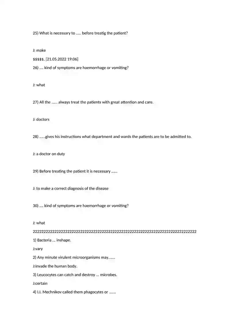 Tibbiyotga oid ingliz tili test savollari 4