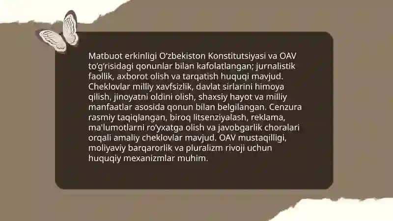 O'zbekiston Respublikasida ommaviy axborot vositalarining faoliyati 4