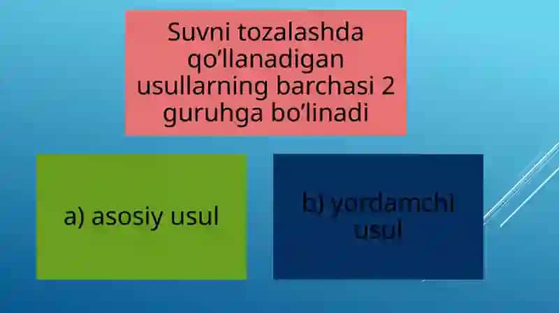 Ichimlik suvimi yaxshilashdagi asosiy usullar 4