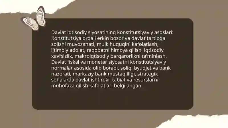 Jamiyatning iqtisodiy negizlari. Moliya, pul va bank tizimining konstitutsiyaviy asoslari 4