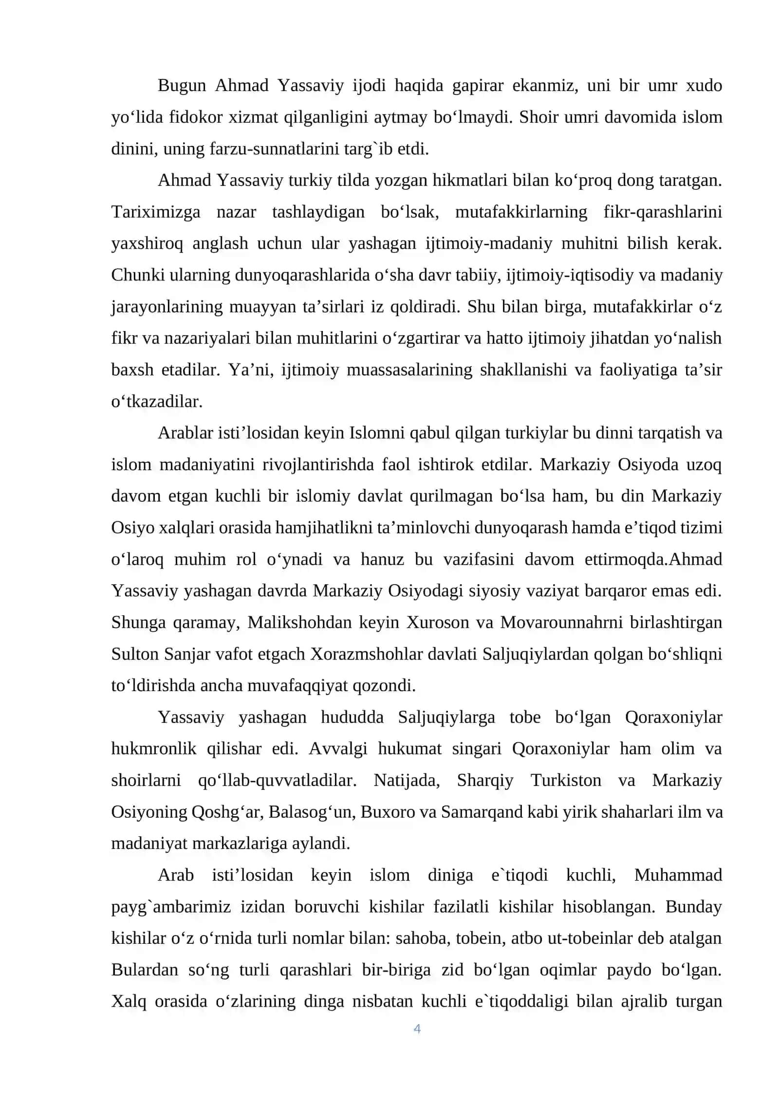 Ahmad Yassaviy hikmatlarida Komil inson masalasi 4