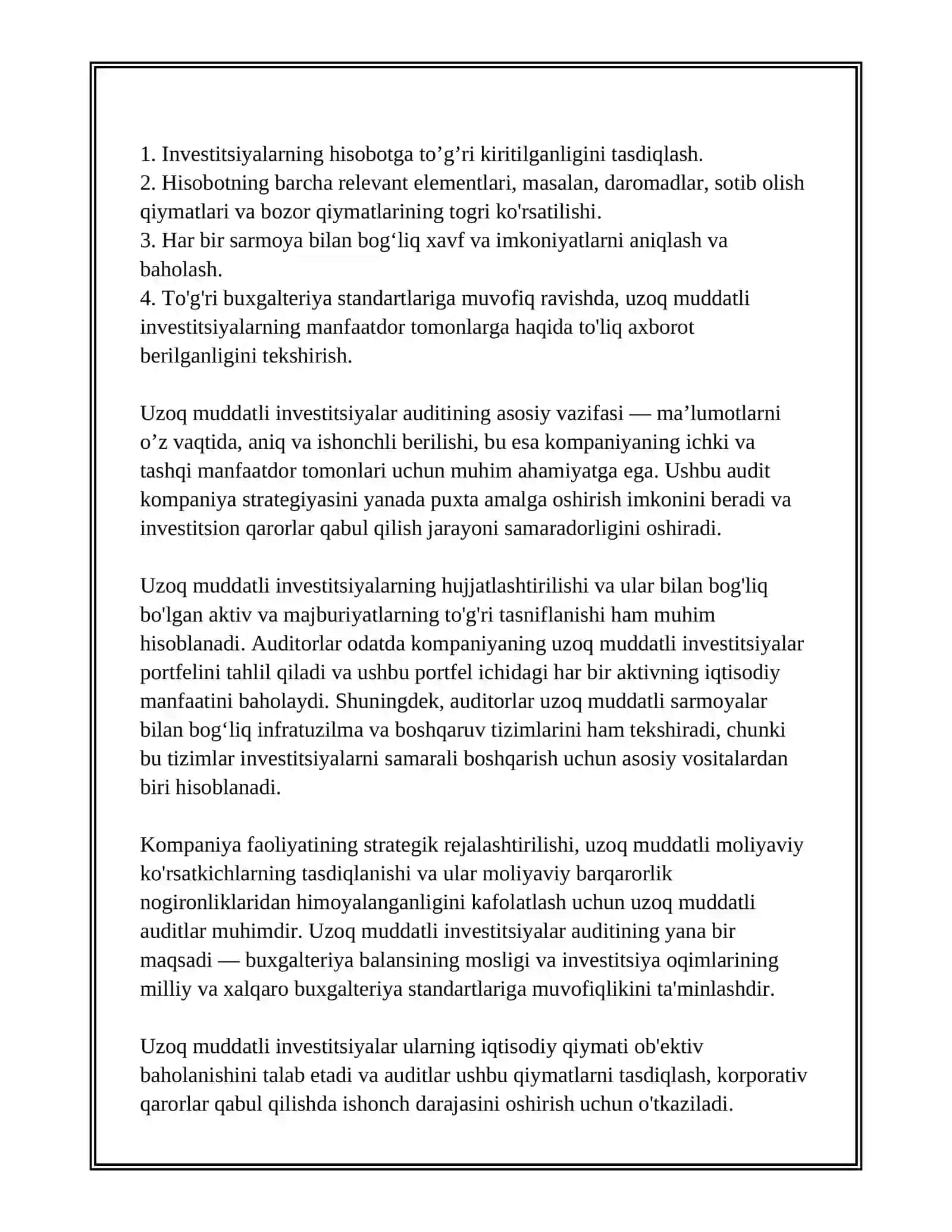 UZOQ MUDDATLI INVESTITSIYALAR AUDITI 4