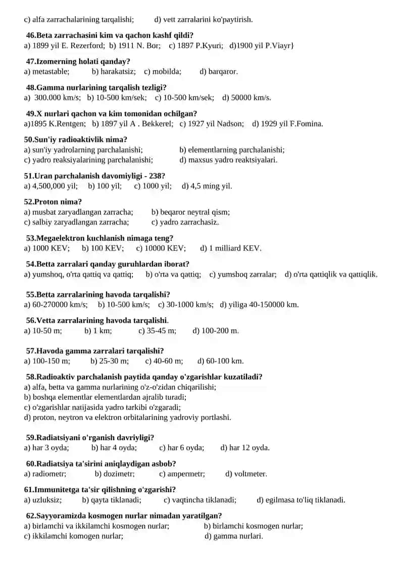 Biofizika test savollari 4