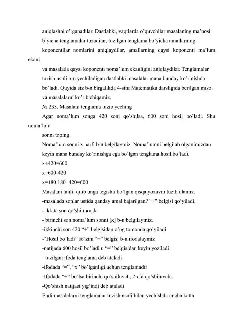 Masalalarni ifoda tuzib yechishni o’rgatish metodikasi 4