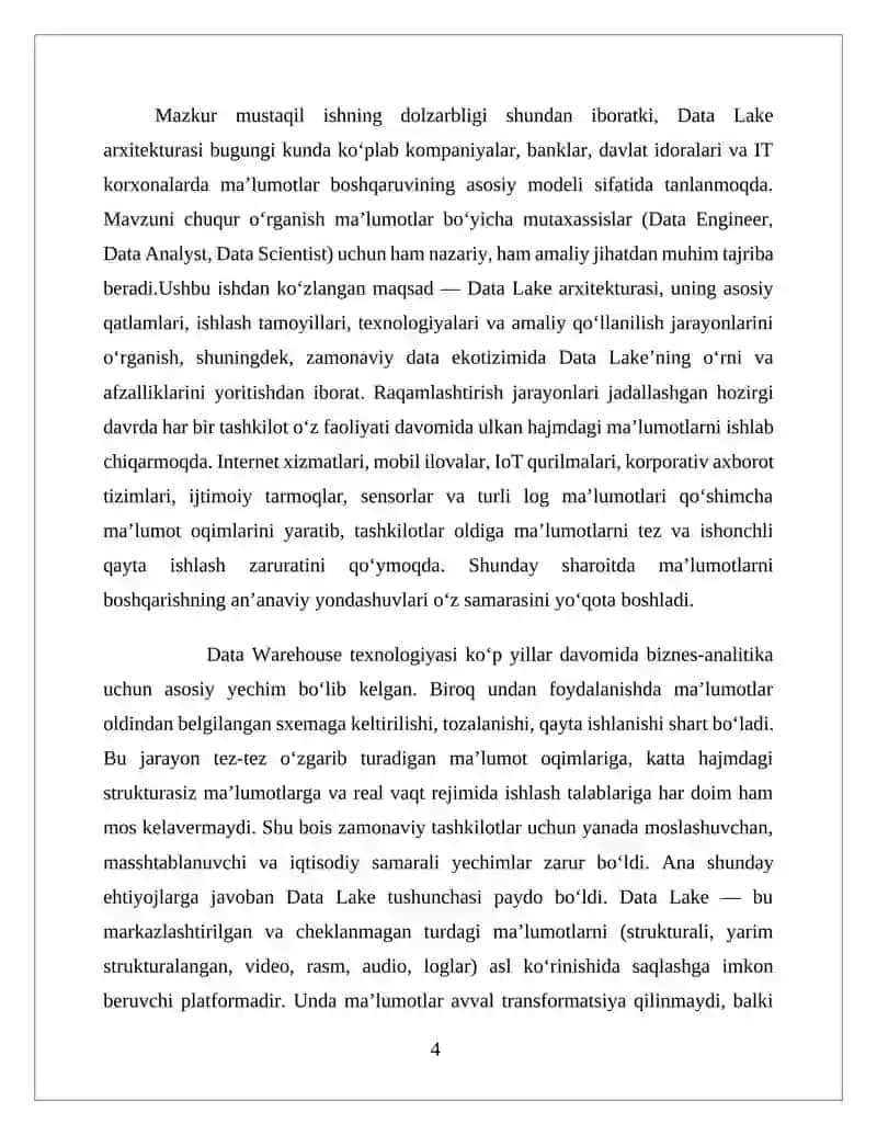 Data Lake arxitekturasini yaratish. 4