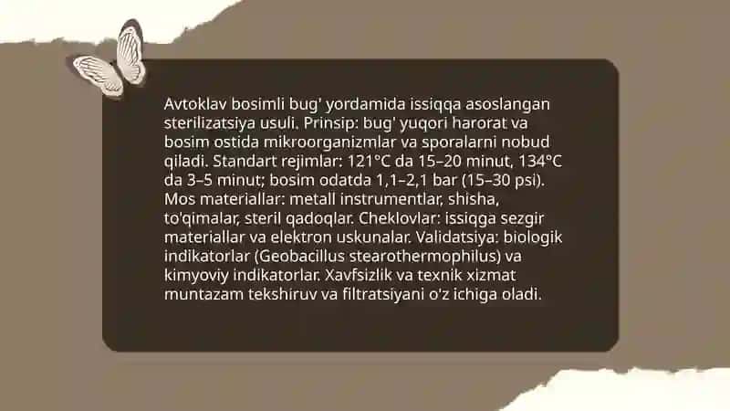Sterilizatsiya usullari. Aseptika. Antiseptika 4
