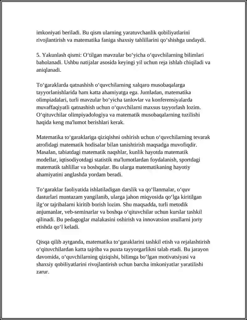 MATEMATIKA FANIDAN SINF TASHQARI OʻQITISH 4
