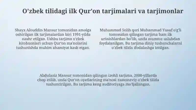 Mustaqillik Yillarida Qur'onning O'zbek Tiliga Tarjimasi: Tarix va Rivojlanish 4