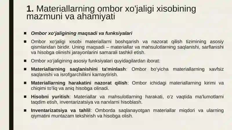 Materiallarning Ombor Xo'jaligi Xisobi 4