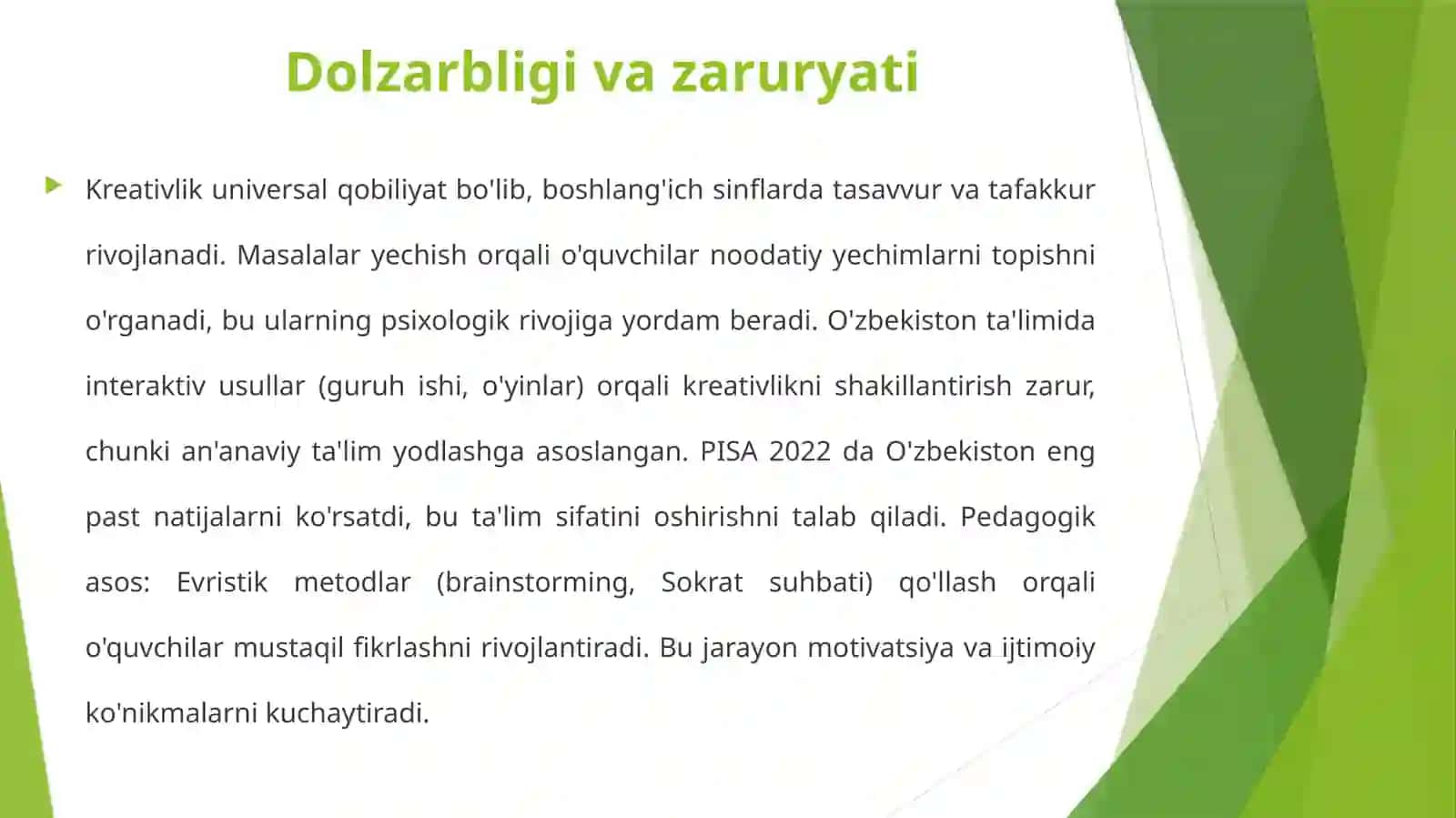 Maktabo'quvchilarining kreativligini masalalari yechish 4
