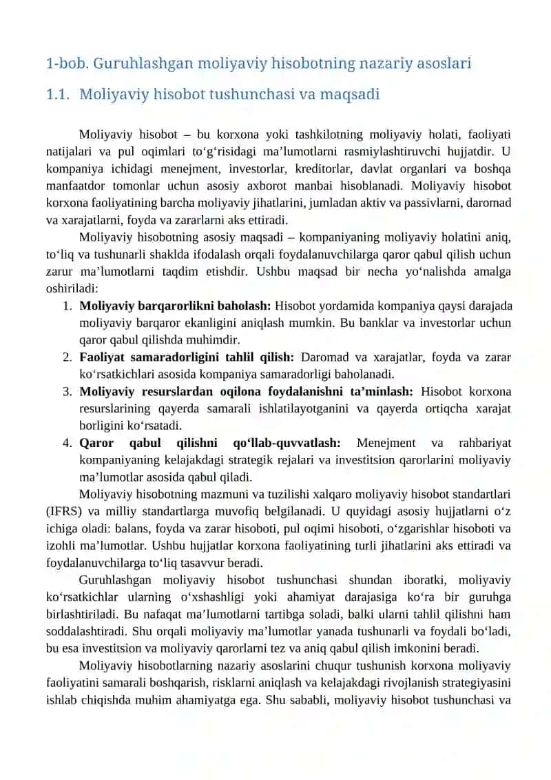 Guruhlashgan Moliyaviy Hisobotning Mazmuni 4