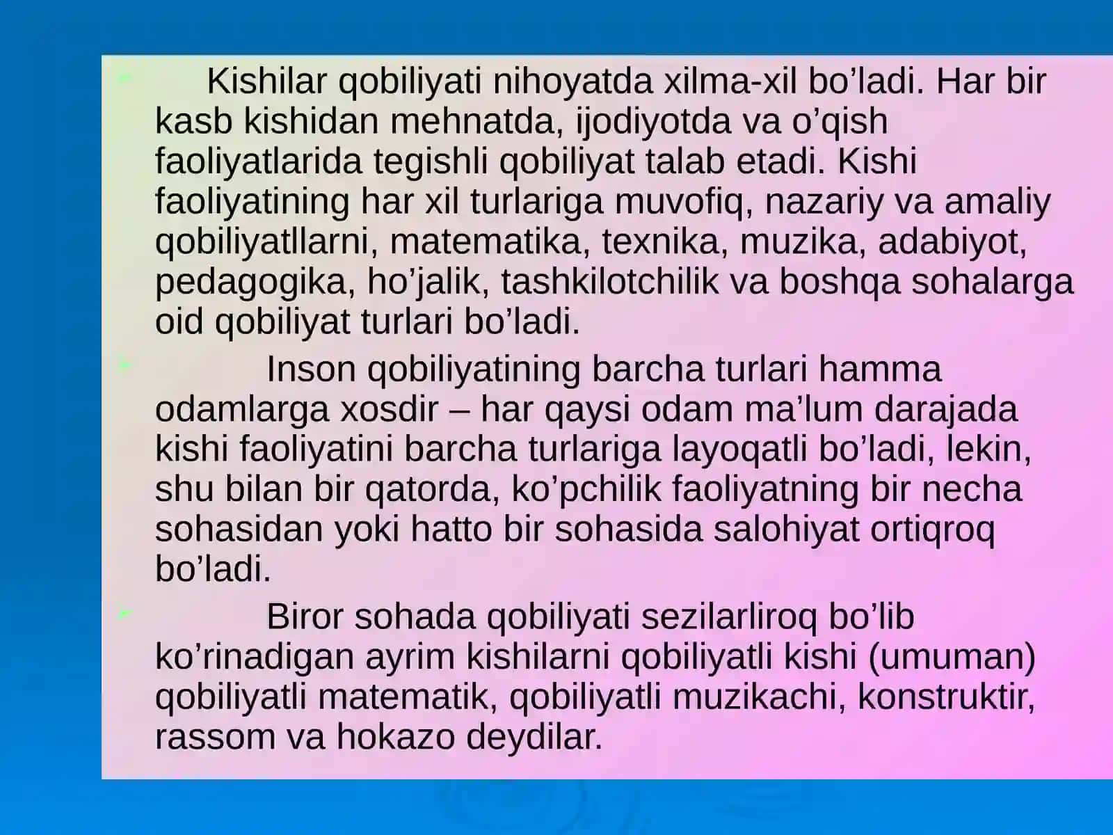 Qobiliyat va qiziqish, havas 4