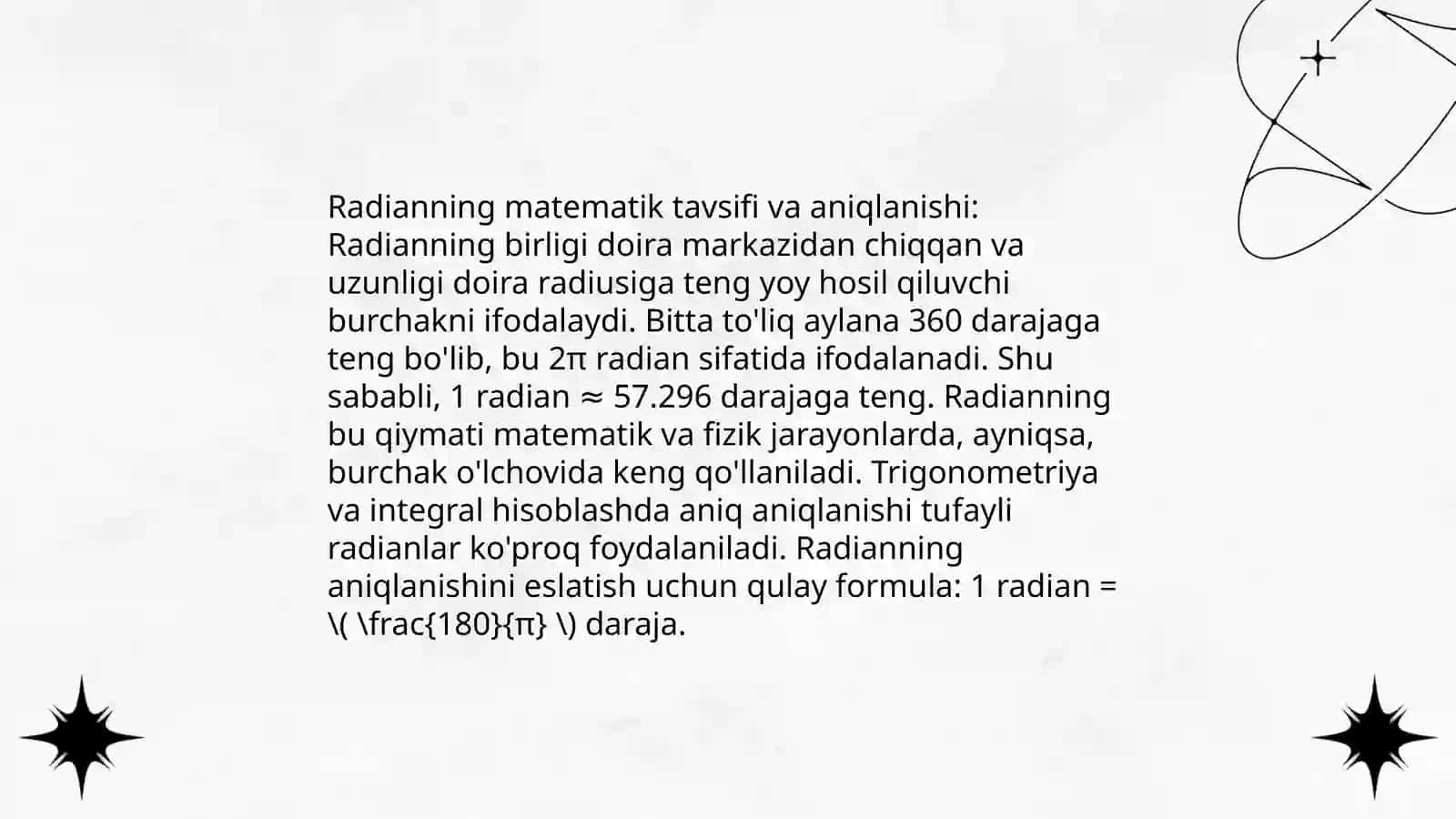 Burchakning radian o'lchovi 4