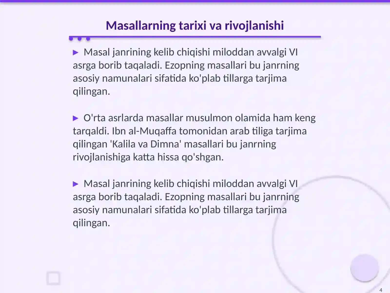 Masaljanriga xos matnlar ustida ishlash 4
