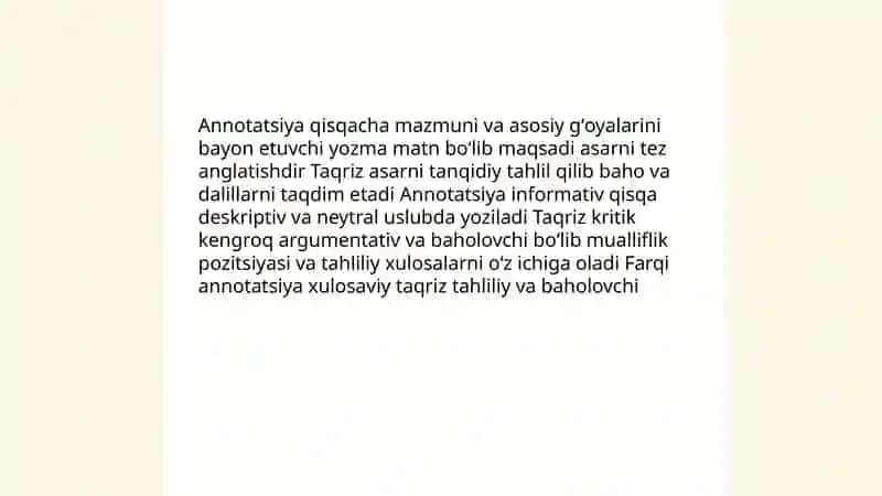 Annotatsiya va taqriz matnlari, ularda ifoda materialining xususiyatlari 4