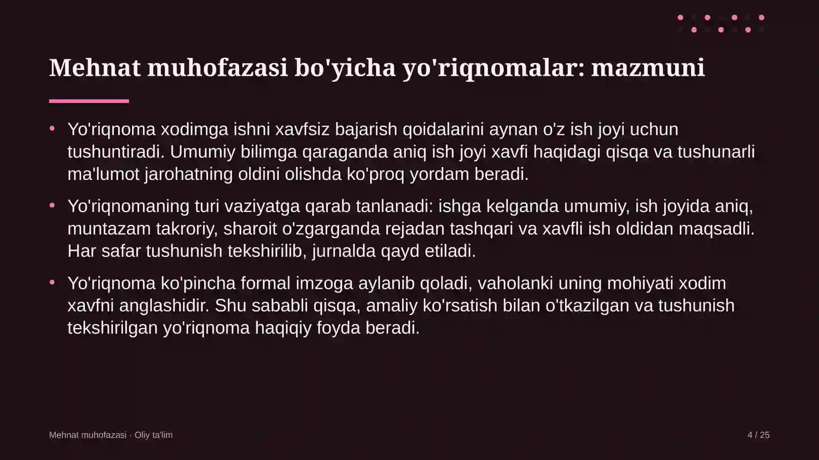 mehnat nizolari komissiyalarida mehnat muhofazasi bo'yicha yo'riqnomalar o'tkazish 5722 4
