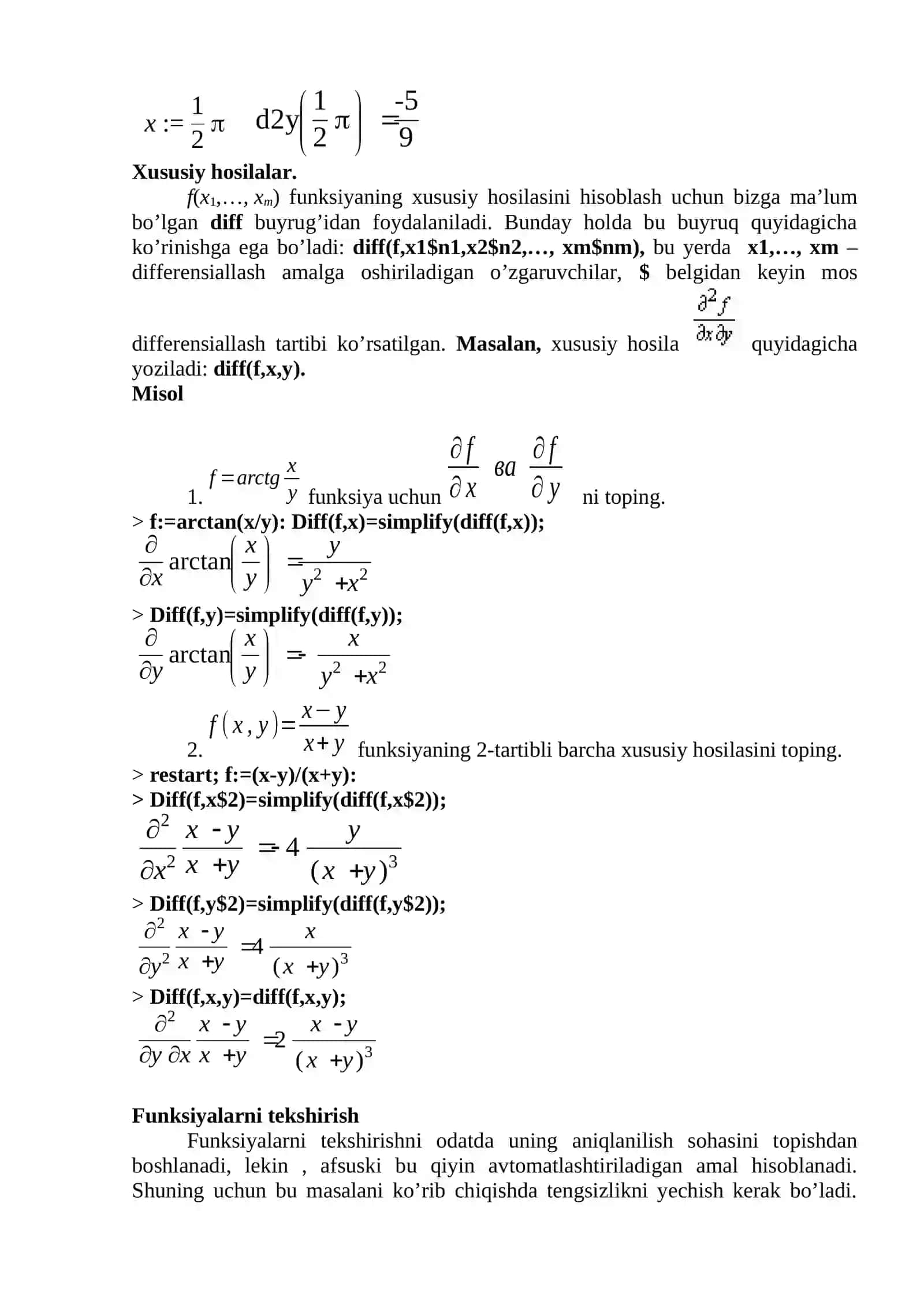 MAPLEDA MATEMATIK ANALIZ AMALIYOTI 4