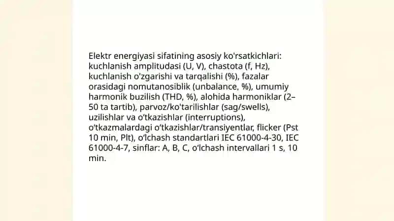 Elektr energiyasining sifatini baholovchi ilova ishlab chiqish 4