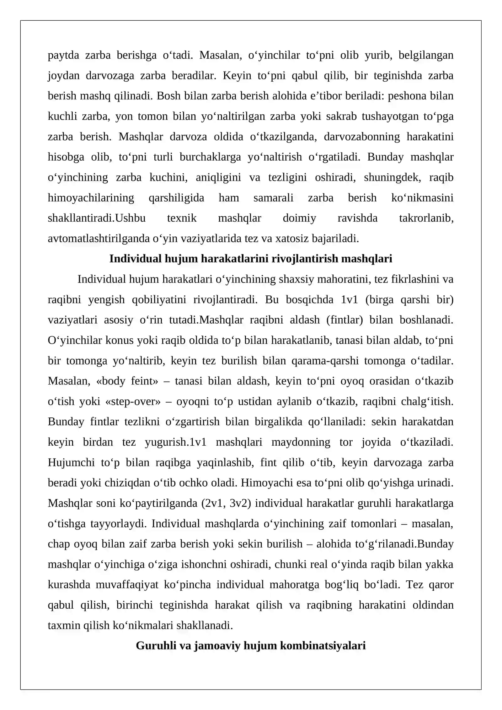 Hujum va himoya vazifalari uchun mashqlar 4