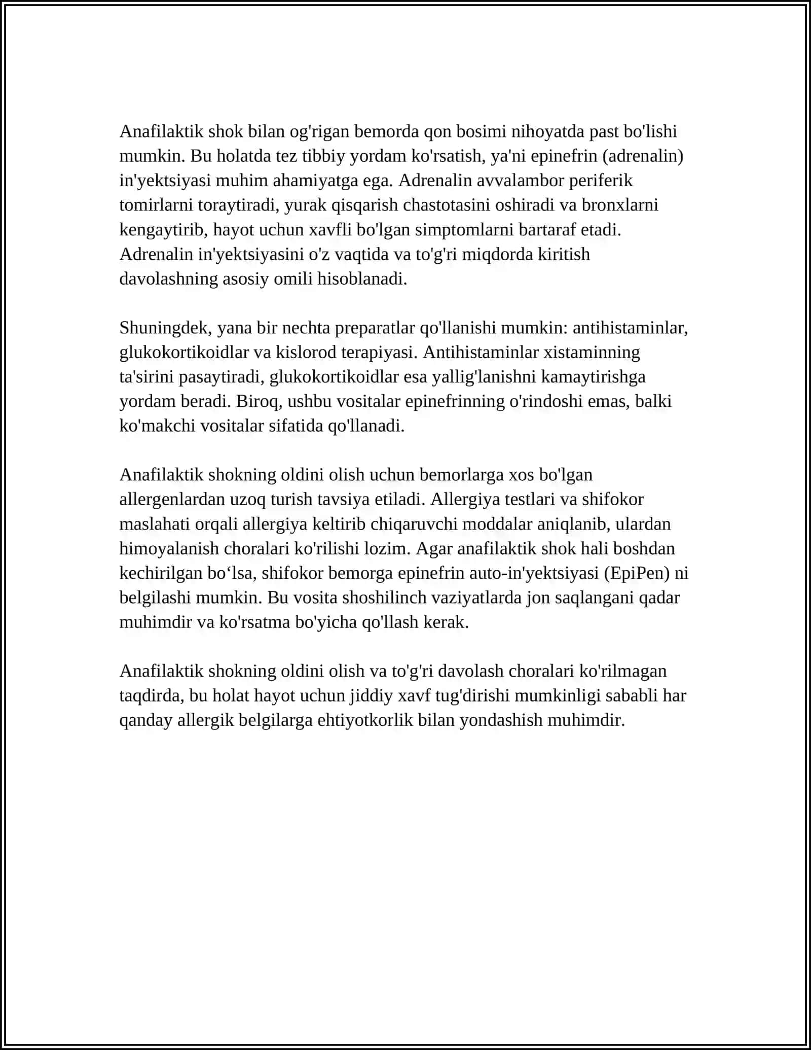 ANAFILAKTIK SHOK VA UNI DAVOLASH 4