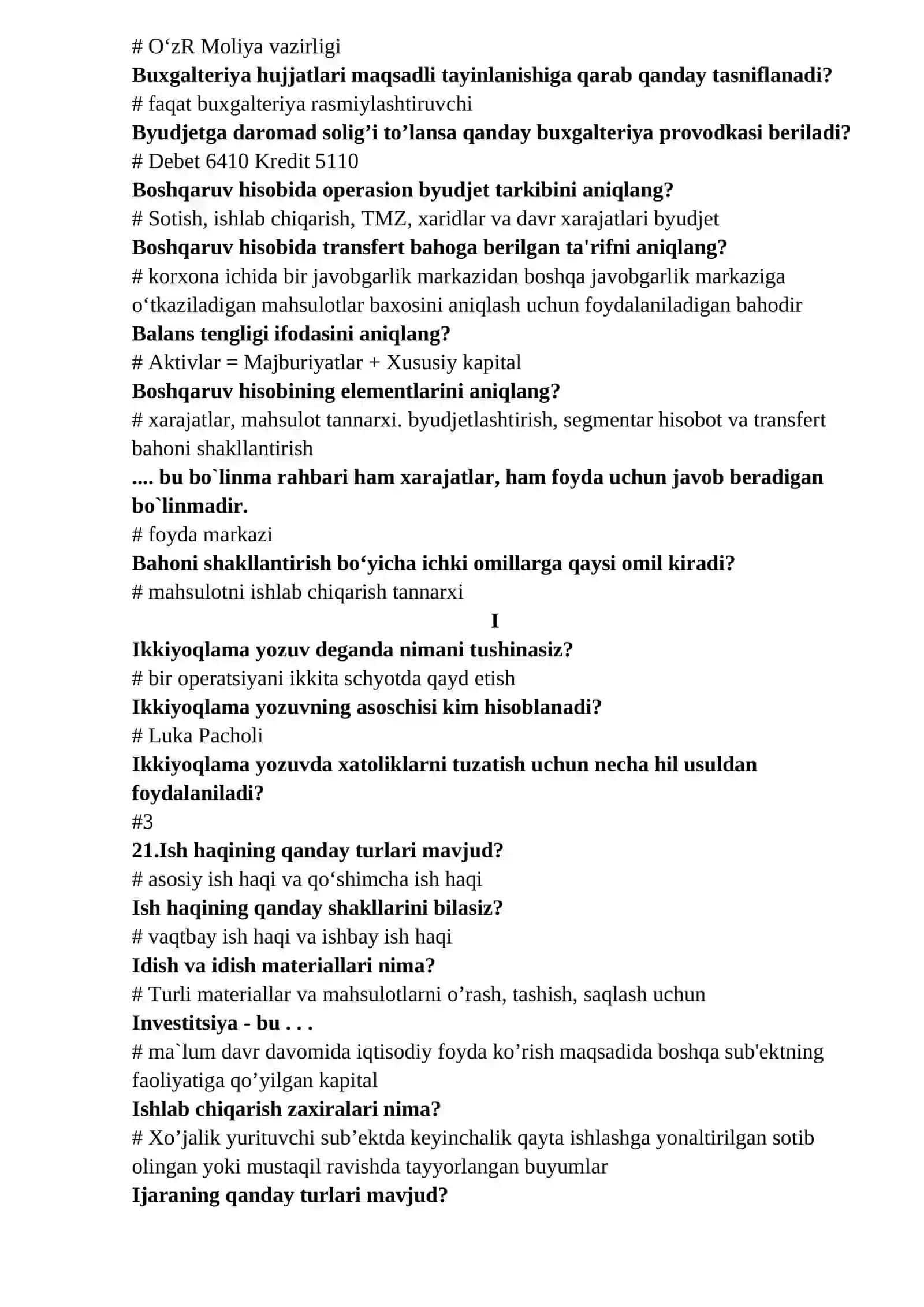 Buxgalteriya hisobi fanidan test 4