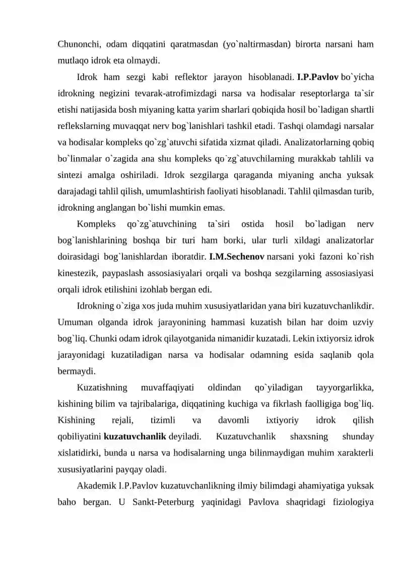 Sеzgi va idrok: umumiy tasavvurlar, yondoshuvlar. 4