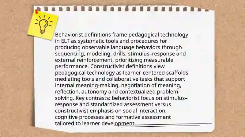 Comparative definitions of "pedagogical technology " and an ELT-oriented working definition 4