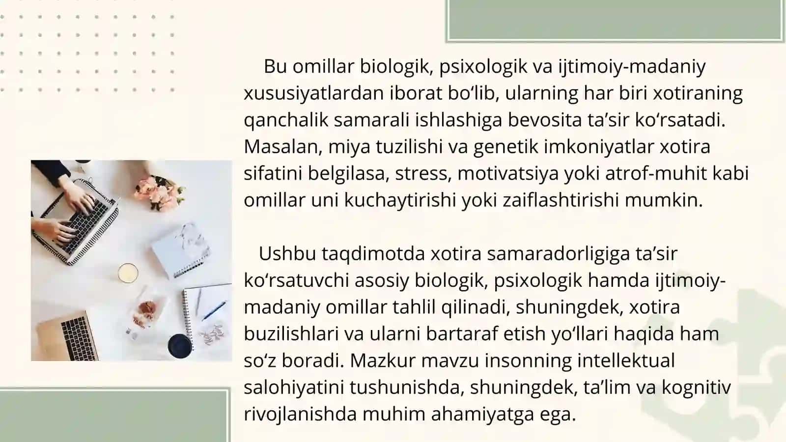 XOTIRA SAMARADORLIGIGA TA'SIR KO'RSATUVCHI OMILLAR 4
