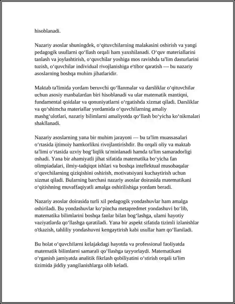 OLIY VA MAKTAB TA'LIMIDA MATEMATIKA O'QITISH METODIKASI 4