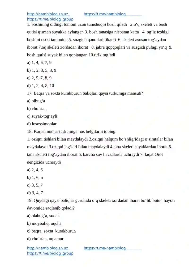 Lansetniklar va baliqlar sinfi 4