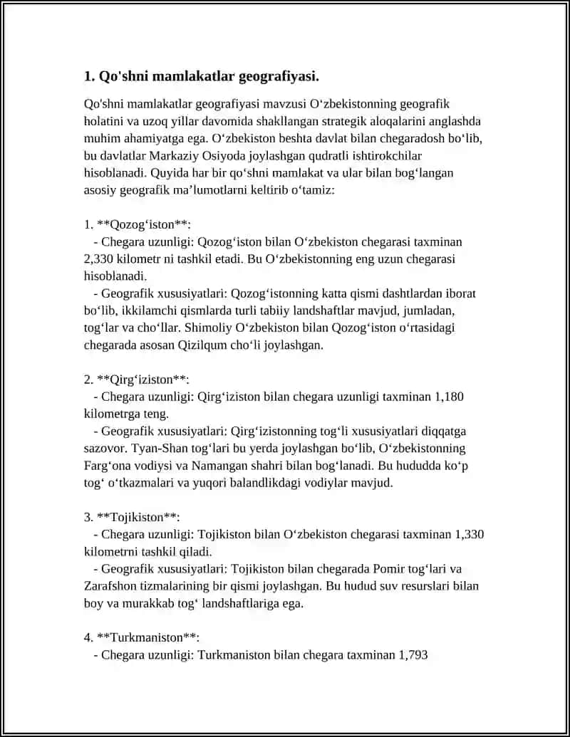 Qo'shni mamlakatlar geografiyasi 4