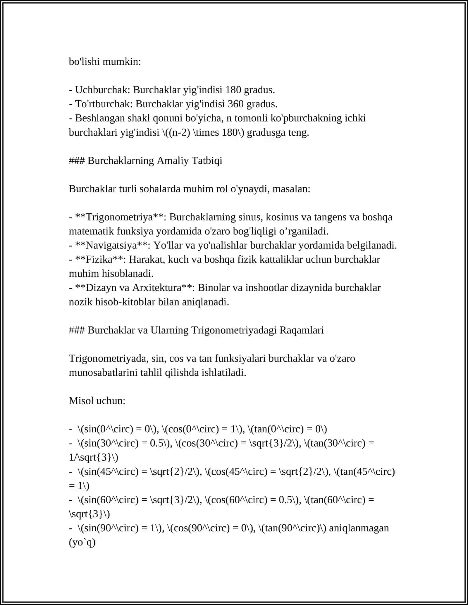 TRIGONAMETRIYA. ASOSIY TRIGONAMETRIK AYNIYATLAR. QO'SHISH FORMULALARI 4
