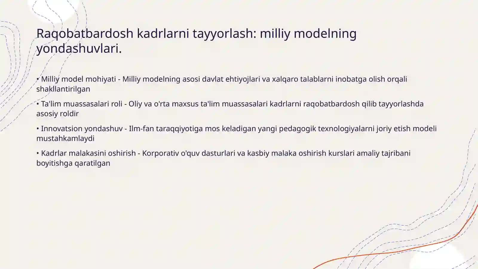 O’zbekiston Respublikasining Kadrlar tayyorlash milliy modeli va uning mohiyati 4