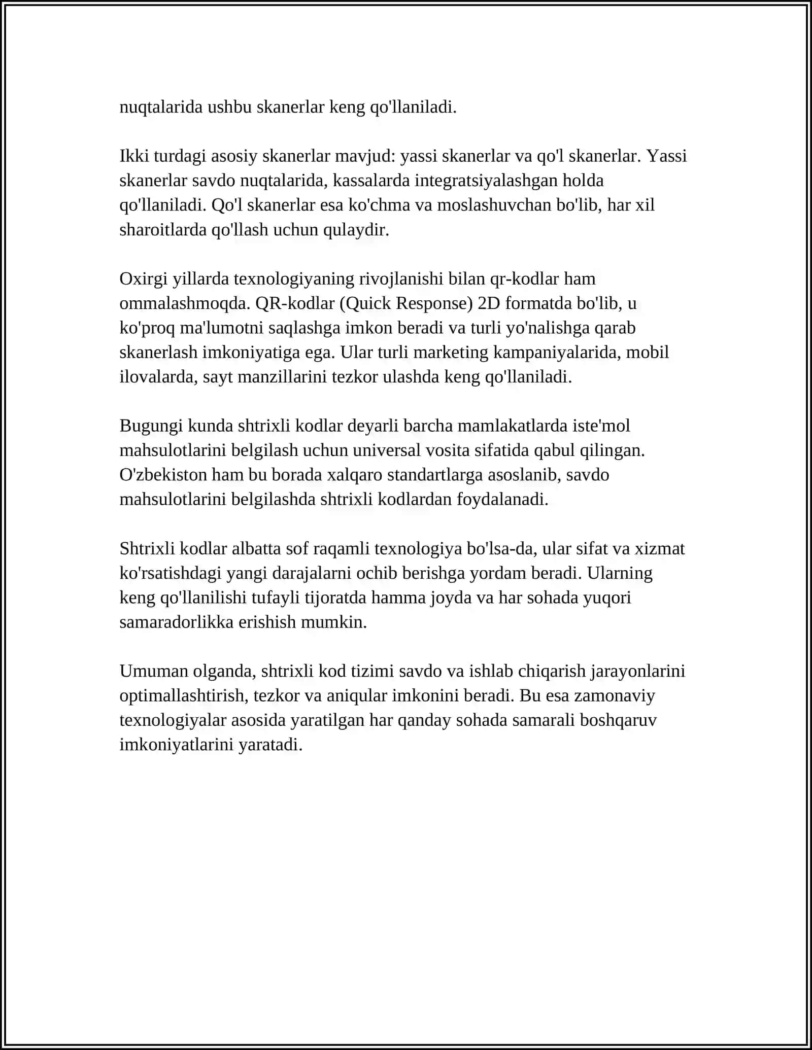 MAHSULOTLARNI KODLASH TIZIMI, SHTRIXLI KOD 4