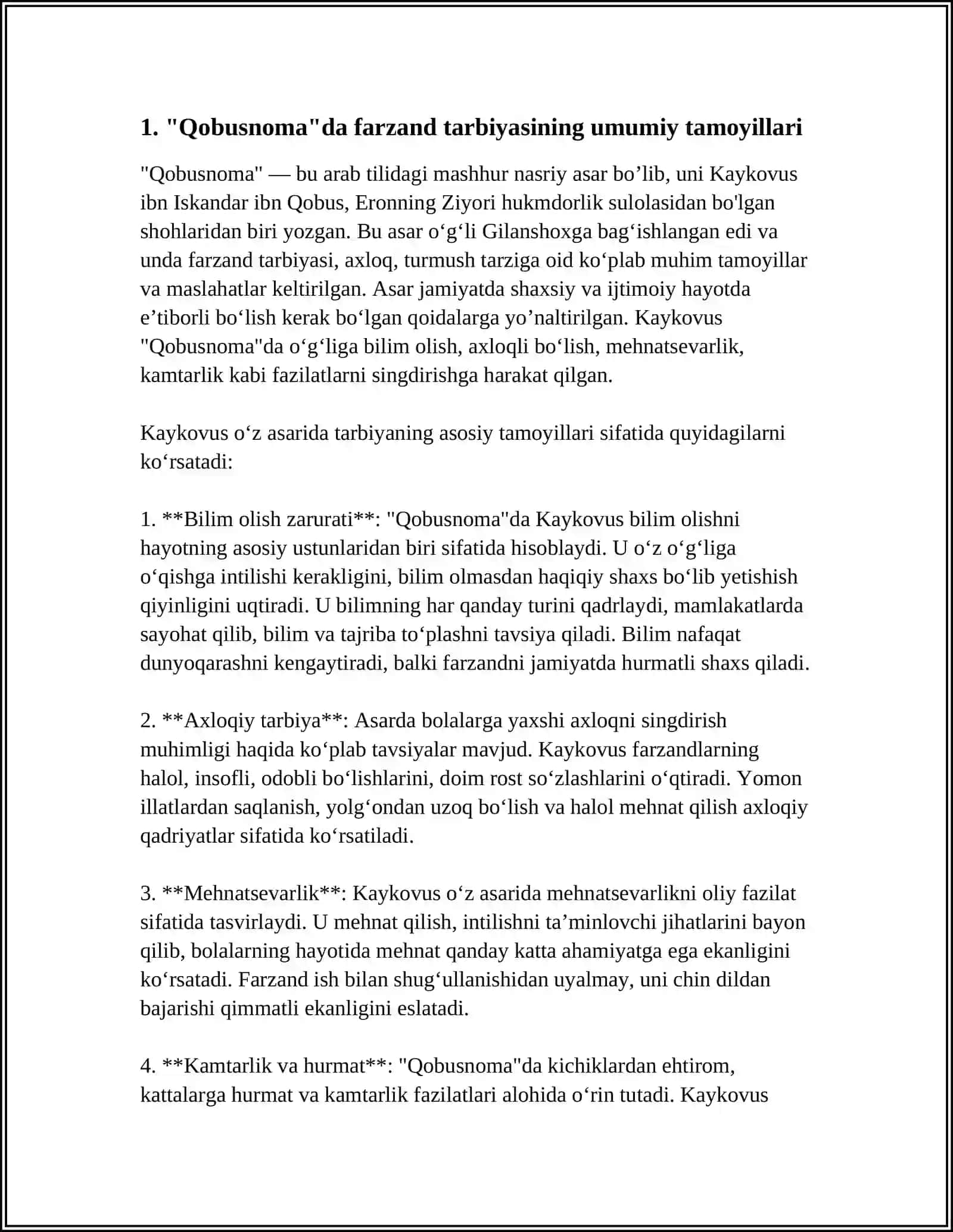 KAYKOVUSNING "QOBUSNOMA" ASARIDA FARZAND TARBIYASI 4