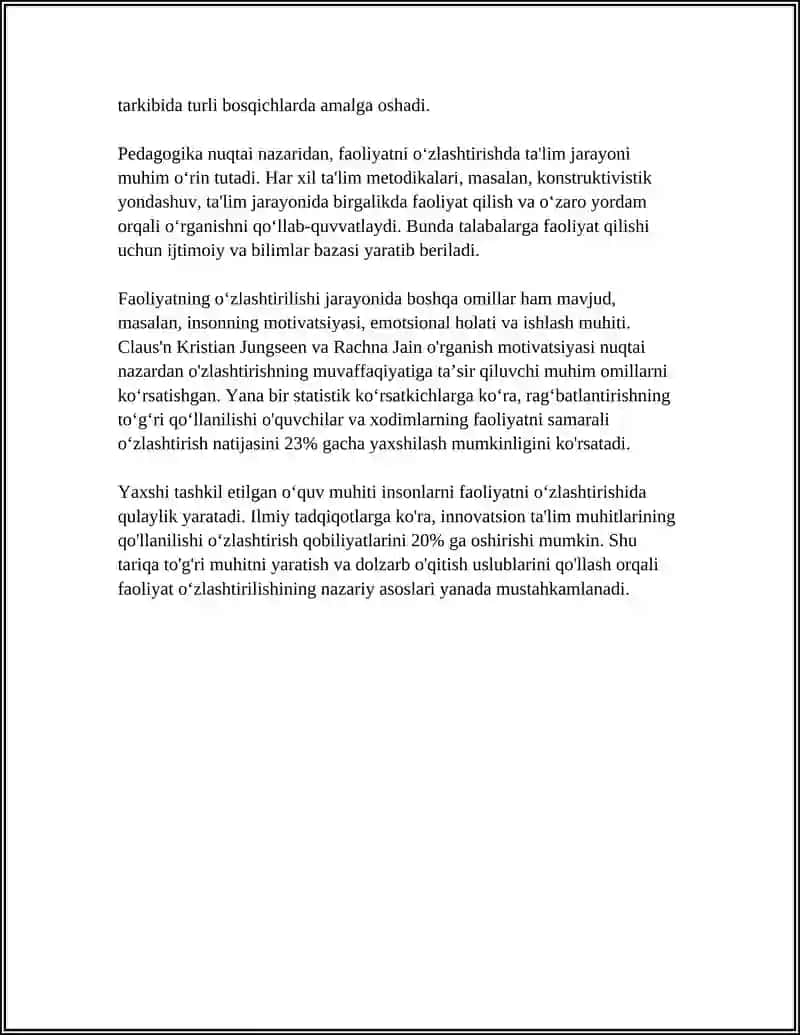 FAOLIYATNING OʻZLASHTIRILISHI VA MALAKALARNI EGALLASH 4