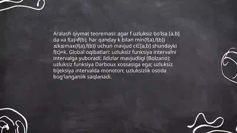 Uzluksiz funksiyalarning global xossalari 4