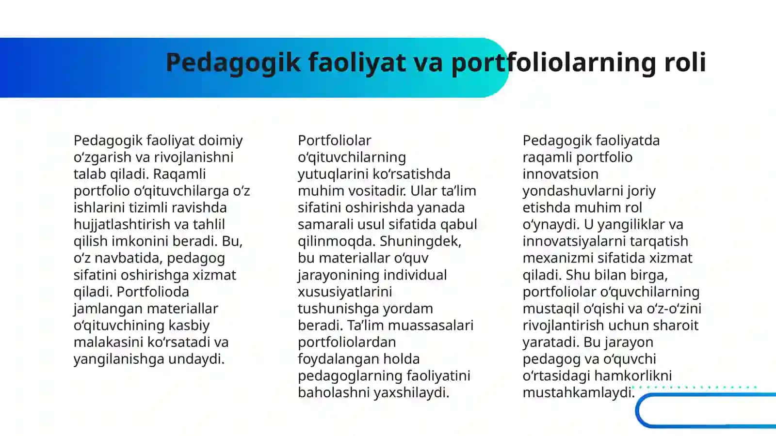 PEDAGOGIK FAOLIYATDA RAQAMLI PORTFOLIONI (E-PORTFOLIO) SHAKLLANTIRISH 4
