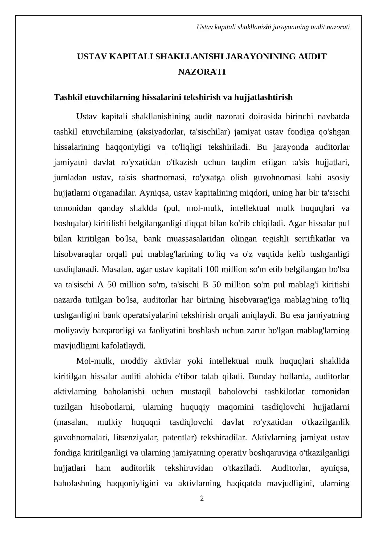 Xususiy kapital auditi: Ustav kapitali shakllanishi va taqsimlanmagan foyda hisobini tekshirish 4