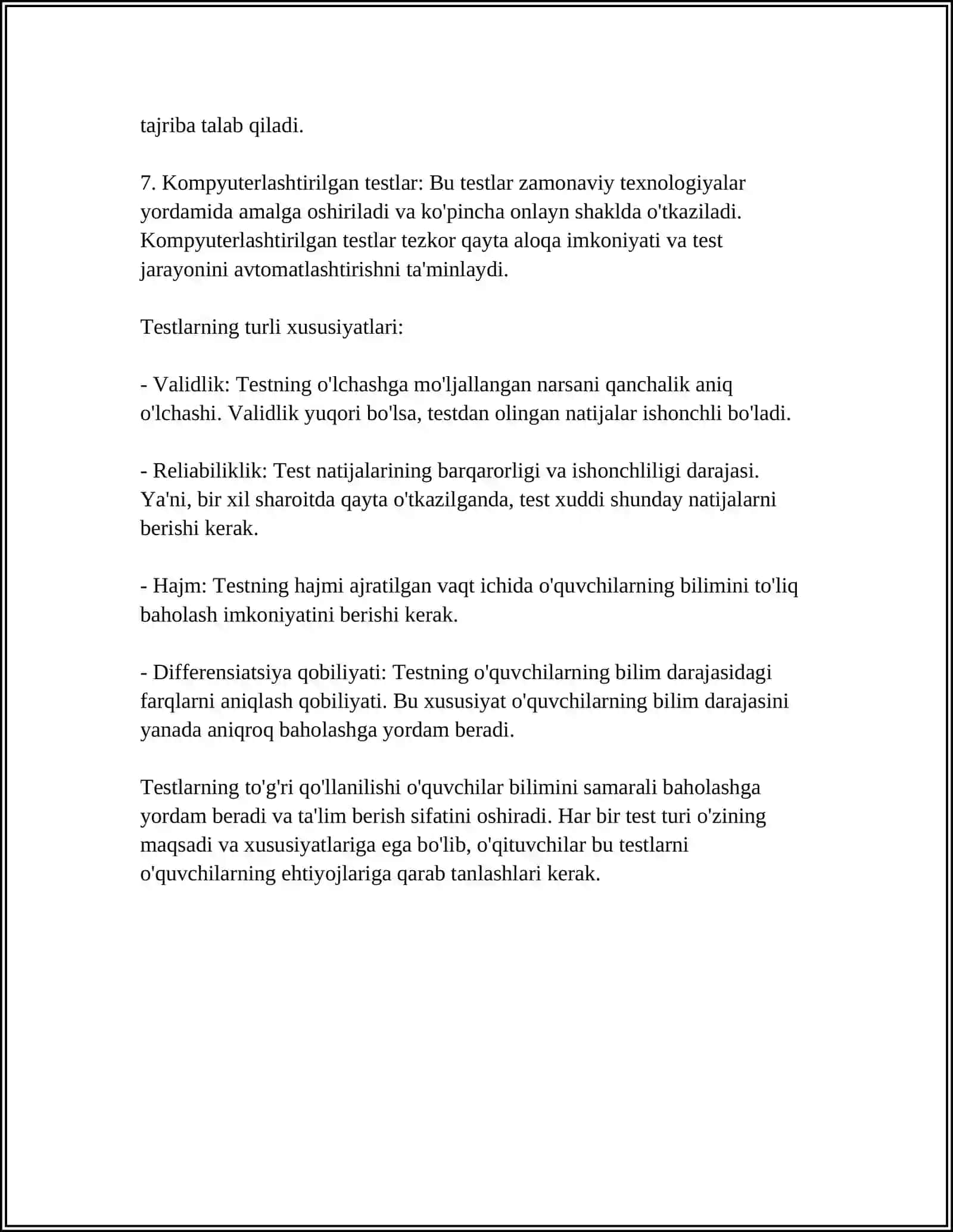 TESTLARNI MOSTLASHTIRISH 4