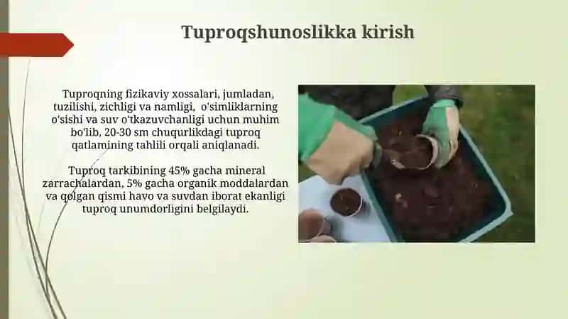 Tuproq shunoslil tuproq tarkibi va uning shakllari 4
