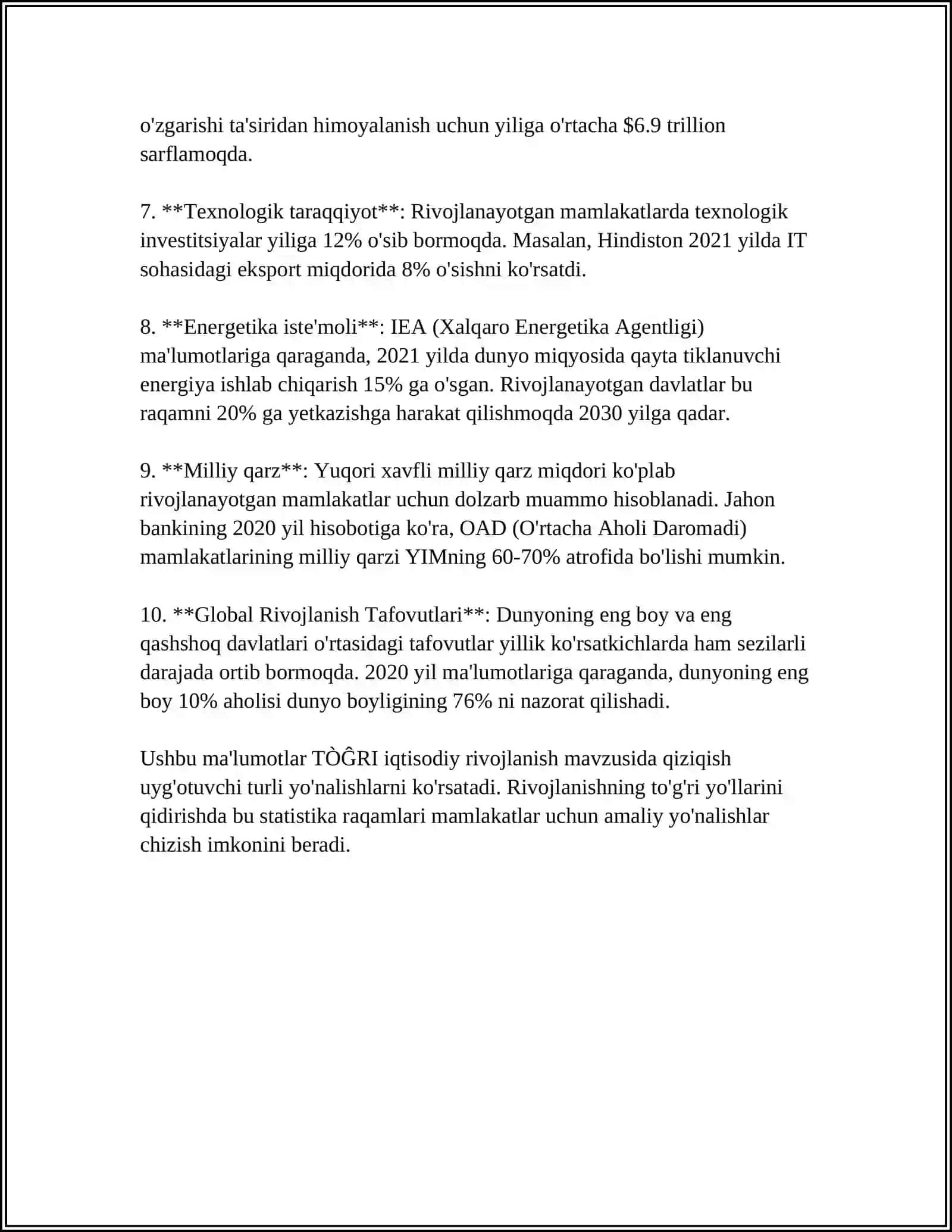 TÒĜRI iqtisodiy rivojlanish 4