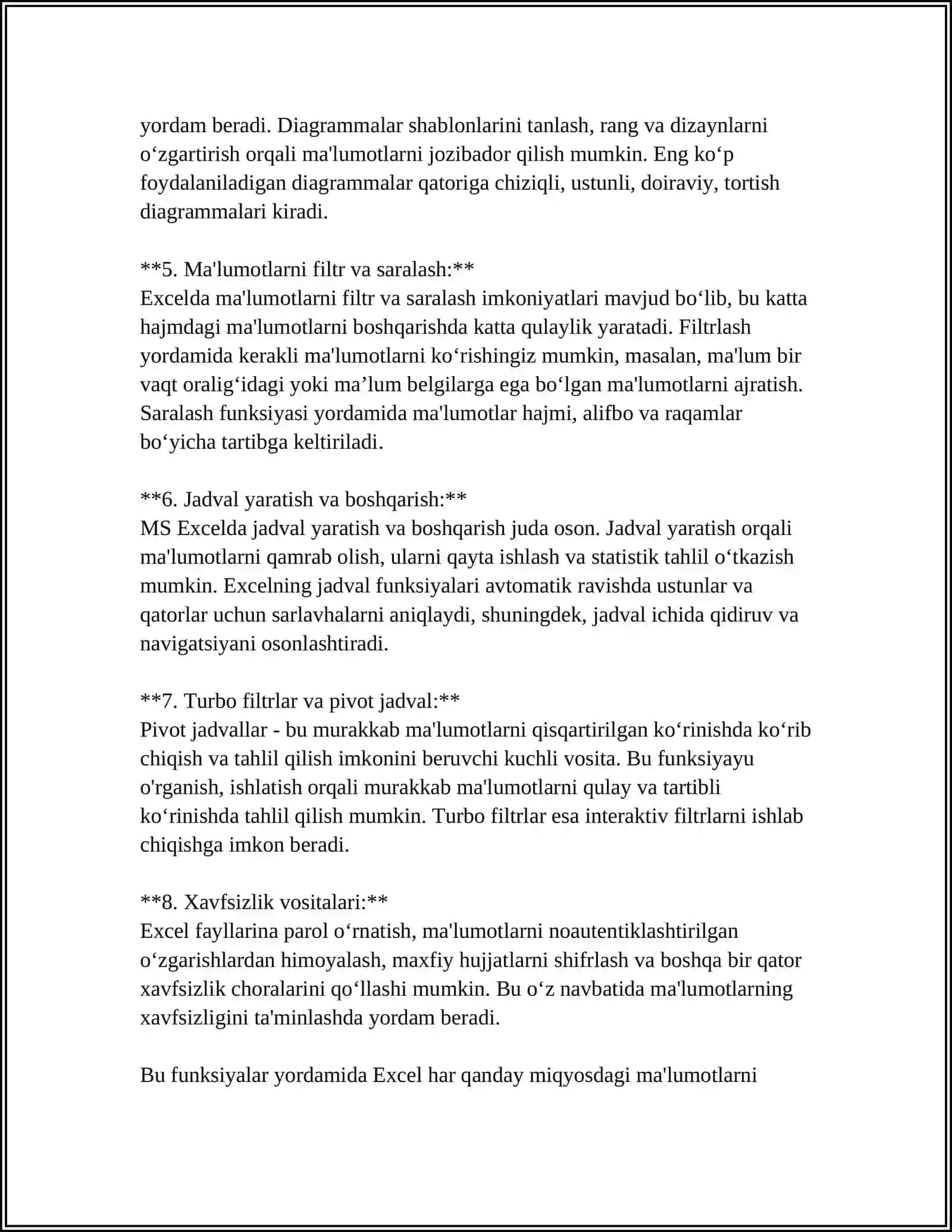 MS EXCEL DASTURI VA UNING IMKONIYATLARI 4
