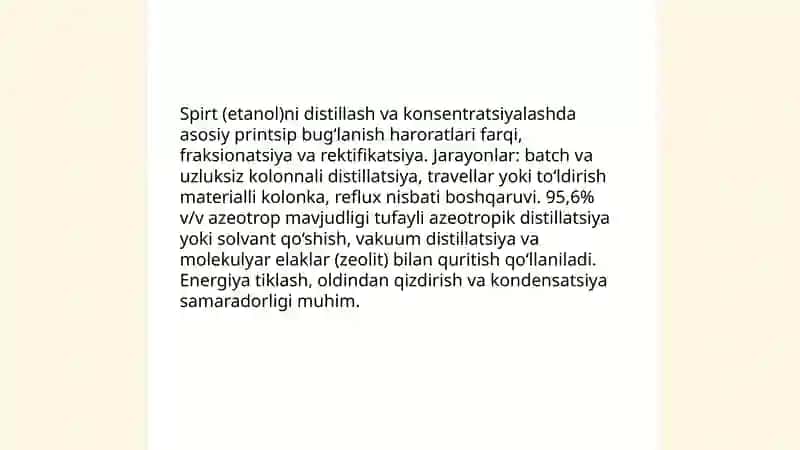 Fermentlanish jarayonining oxirgi mahsulotlarini ajralib olish 4