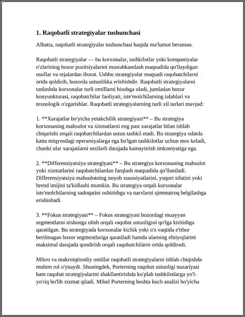 Raqobatli strategiyalar tushunchasi 4